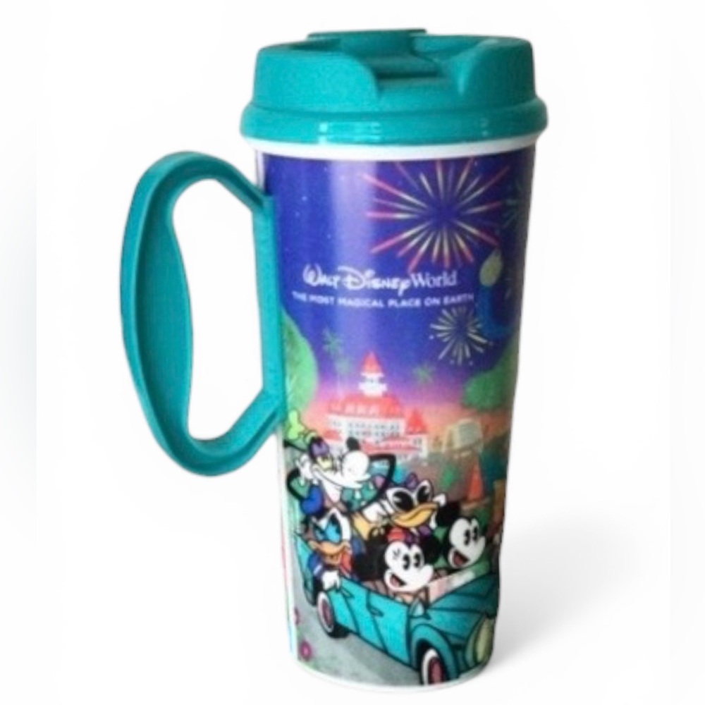 Disney Parks 16 oz Refillable Resort Mug Teal Lid with Full Wrap Characters - Picture 4 of 9